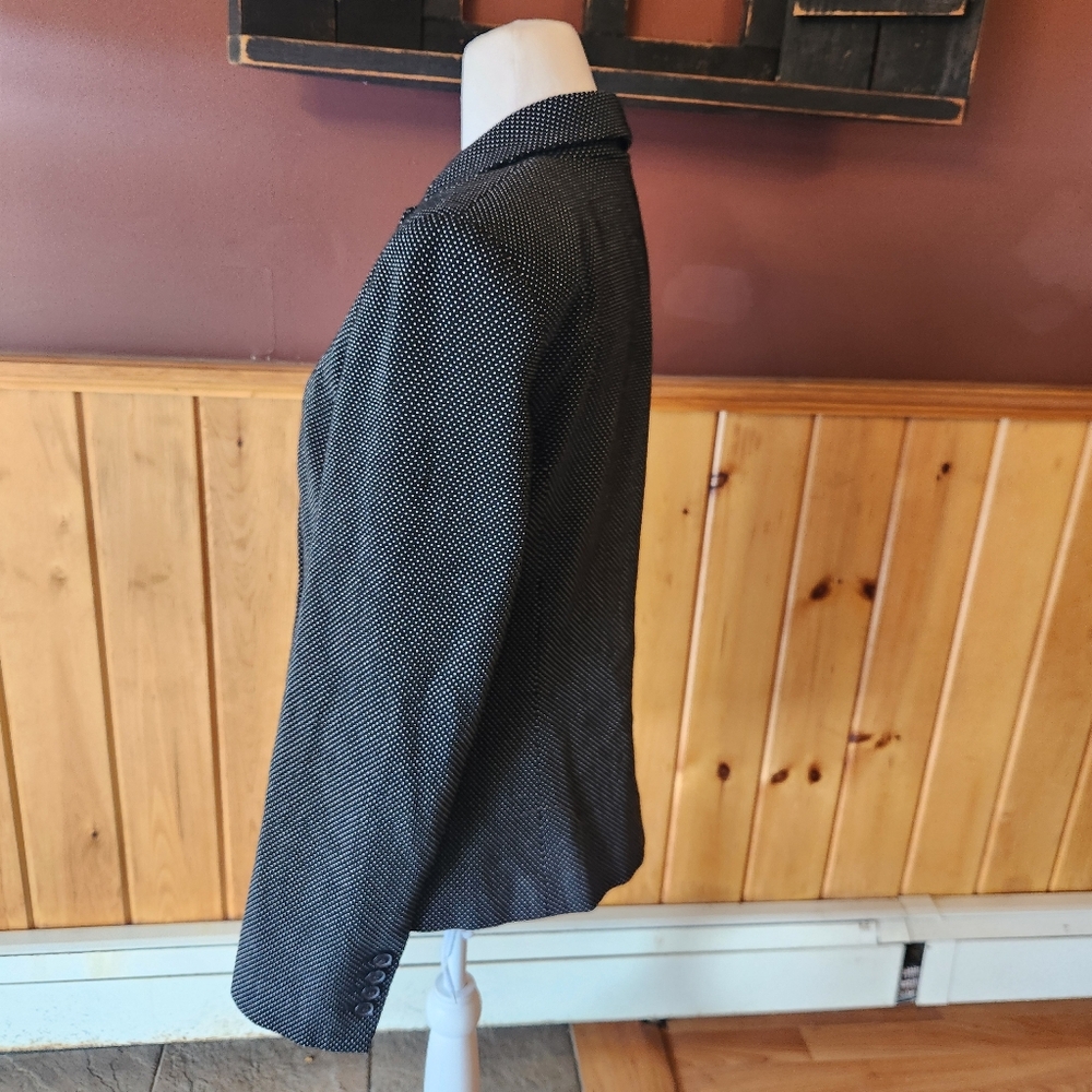 Ann Taylor Black Blazer With Polka Dots One Button Size 8 With Pockets - Picture 3 of 11